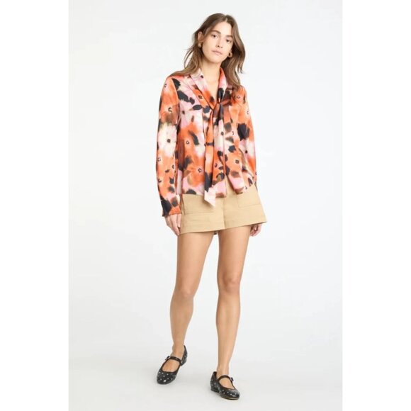 Tanya Taylor Canyon Tie-Neck Blouse Watercolor Poppy Print Size XS - Picture 7 of 14